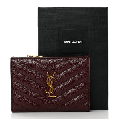 Saint Laurent Grain De Poudre Matelasse Chevron Monogram Zipped Two-Part Wallet Rouge Legion 7 of 7