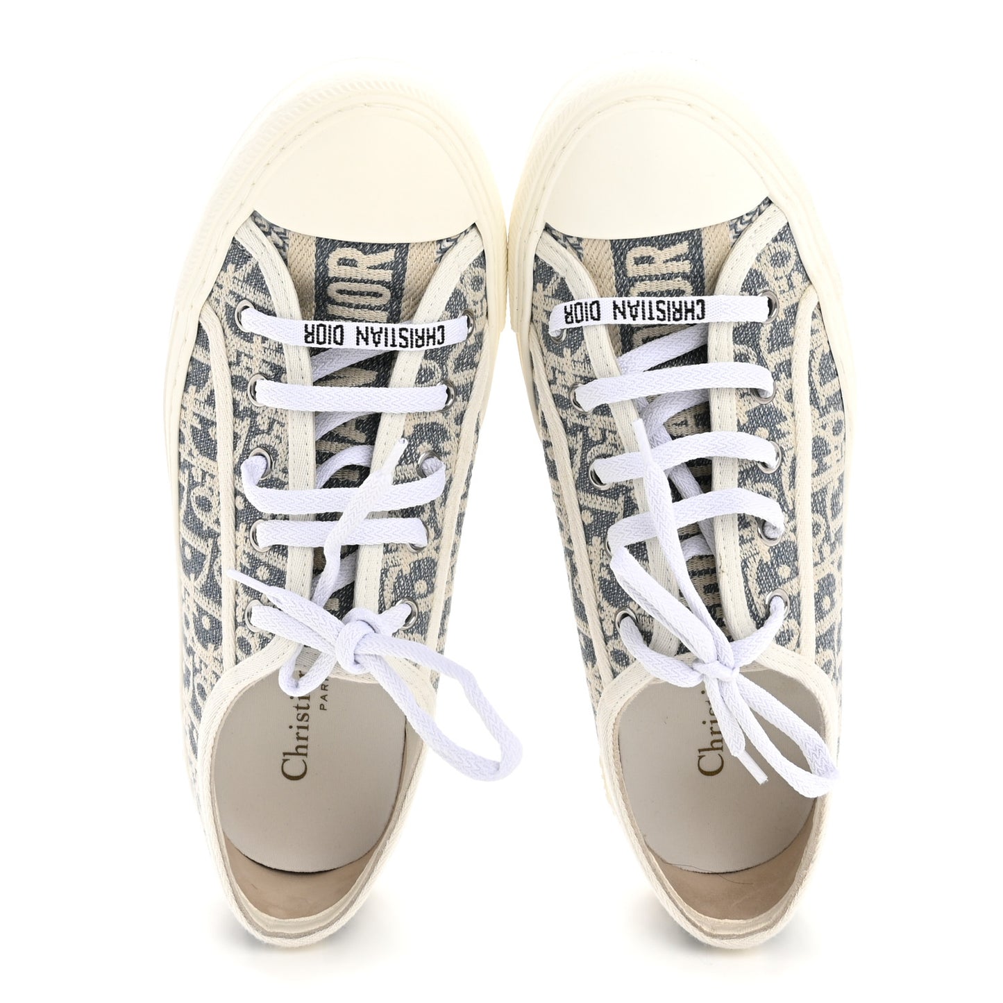 Oblique Chambray Raffia Effect Walk'N'Dior Low Top Sneakers 38 Blue Light Biscuit