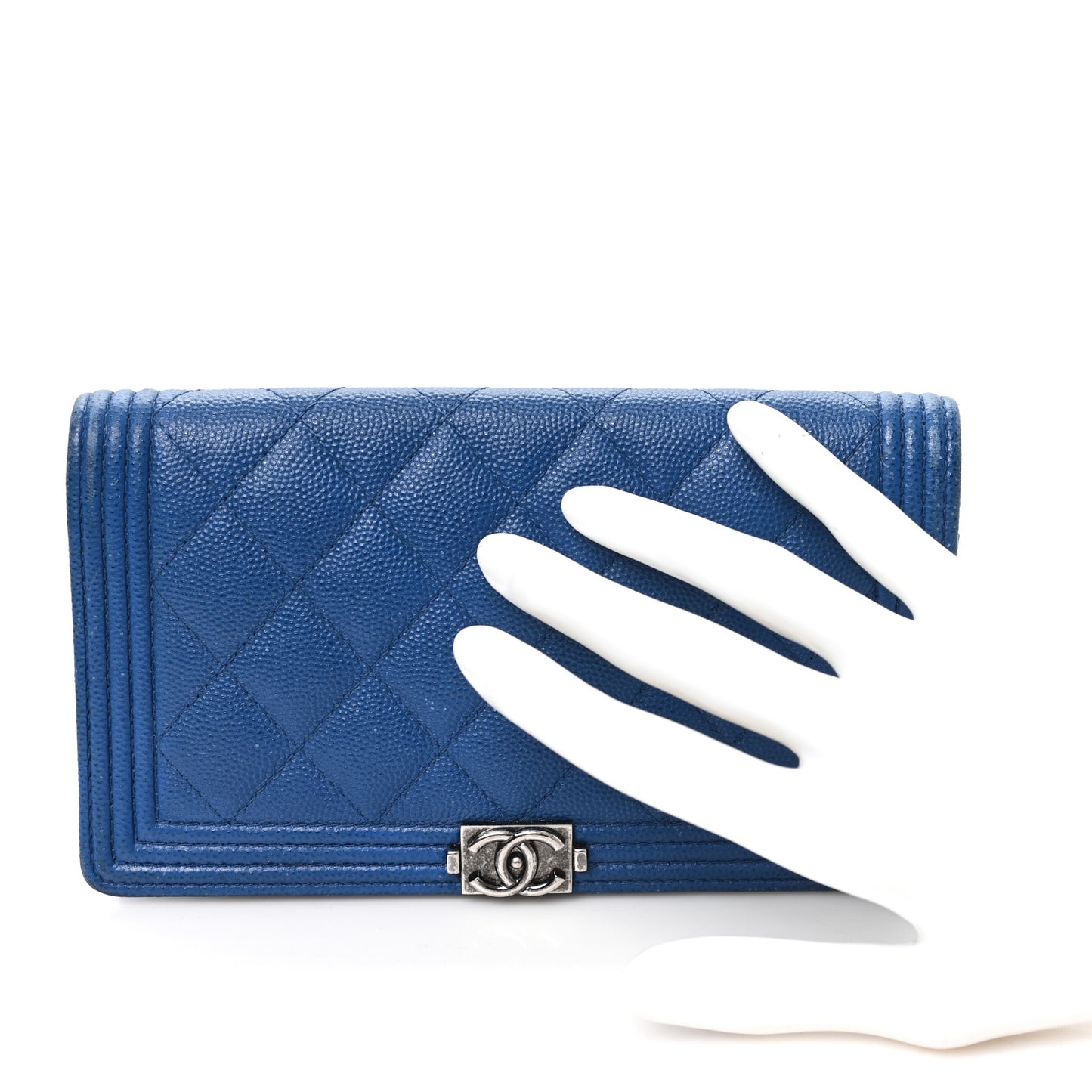 Caviar Quilted Boy Yen Wallet Blue
