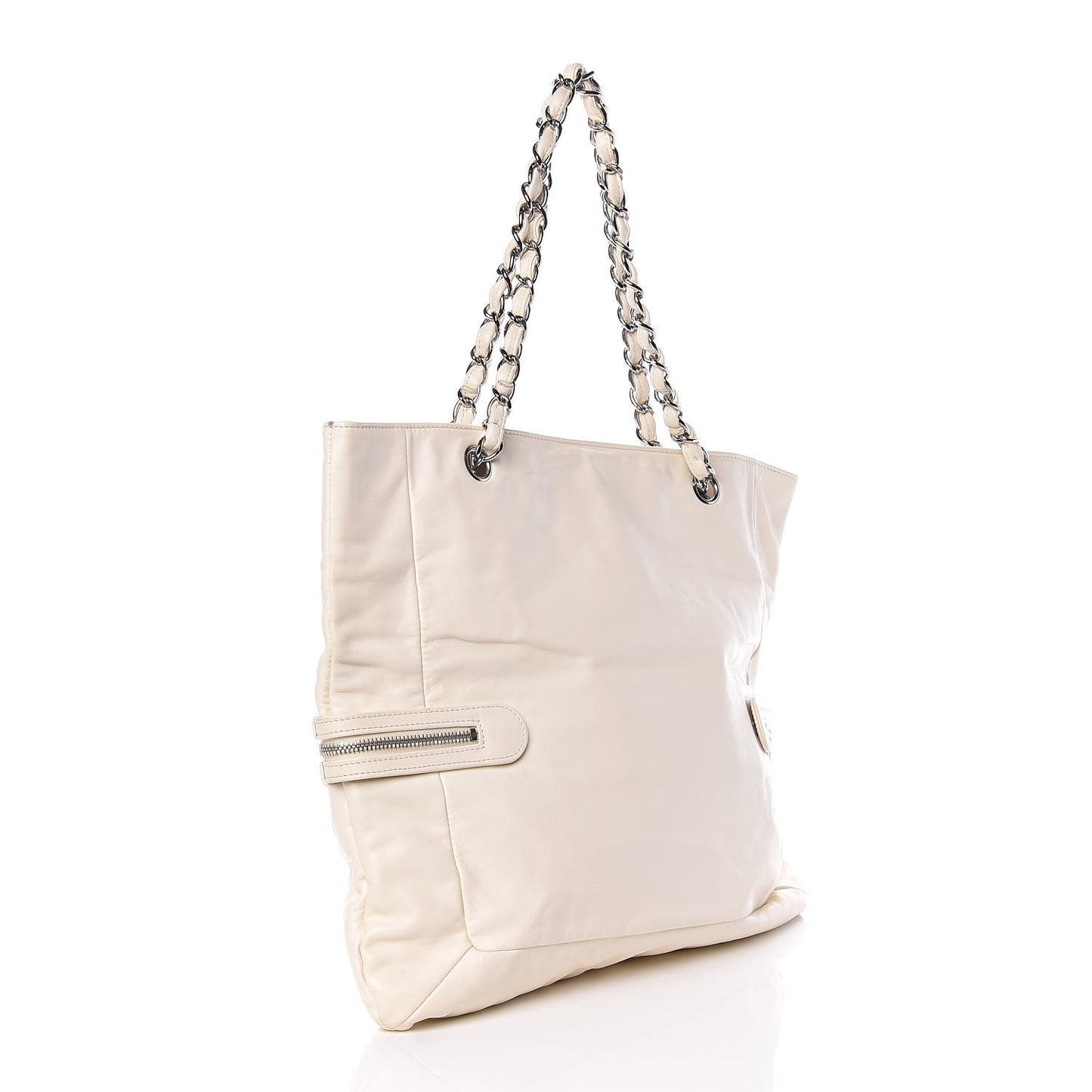 Calfskin Large Expandable Paris London Tote Bag White