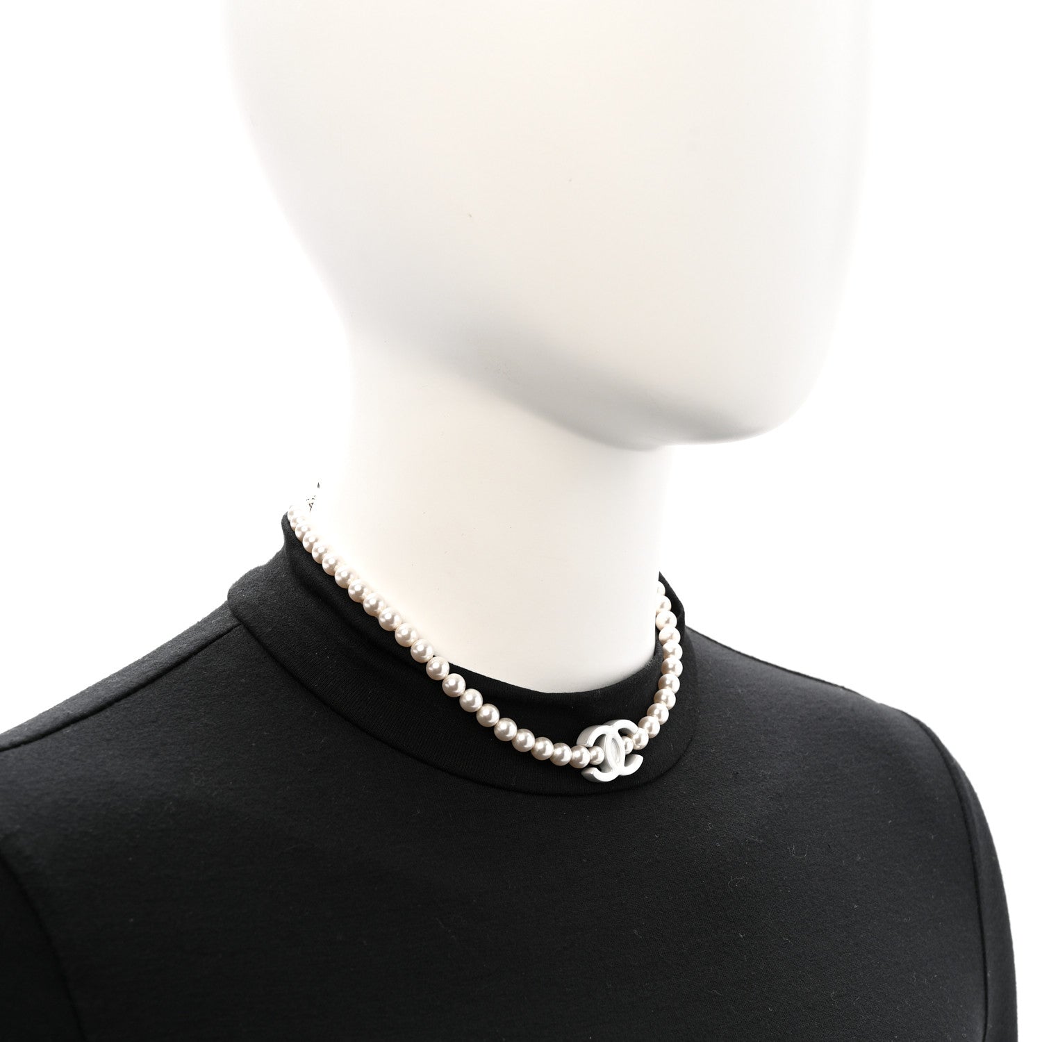 Chanel Pearl Resin CC Choker Necklace Pearly White Silver 2 of 7