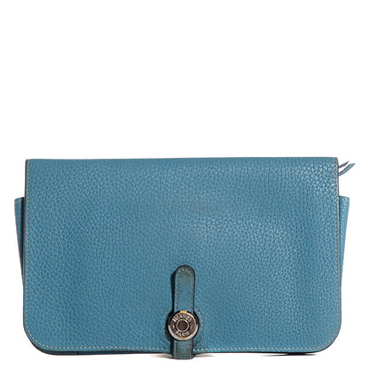 Hermes Taurillon Clemence Dogon Duo Wallet Blue Jean 1 of 12
