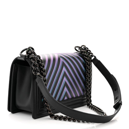 Chanel Calfskin Painted Chevron Embossed Medium Boy Flap Black 3 of 10