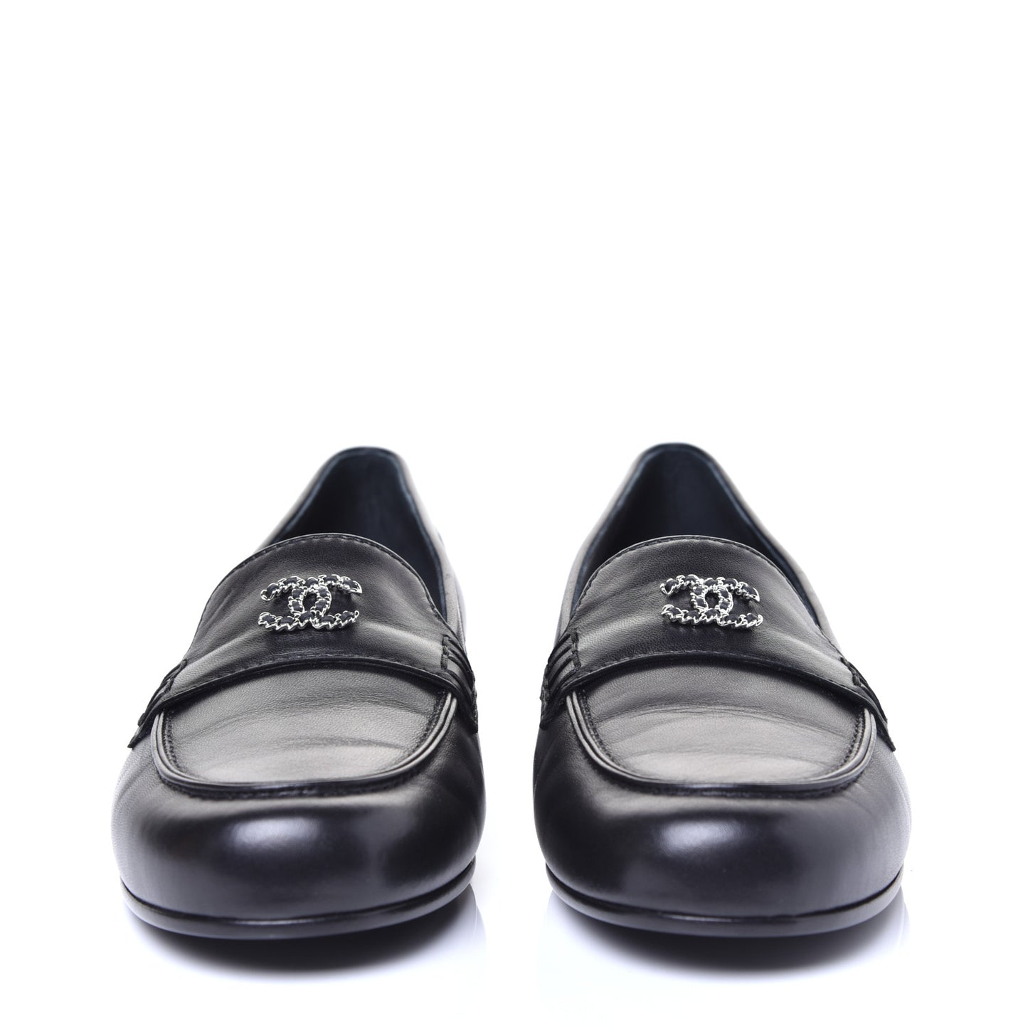 Calfskin CC Chain Mocassin Loafers 38.5 Black