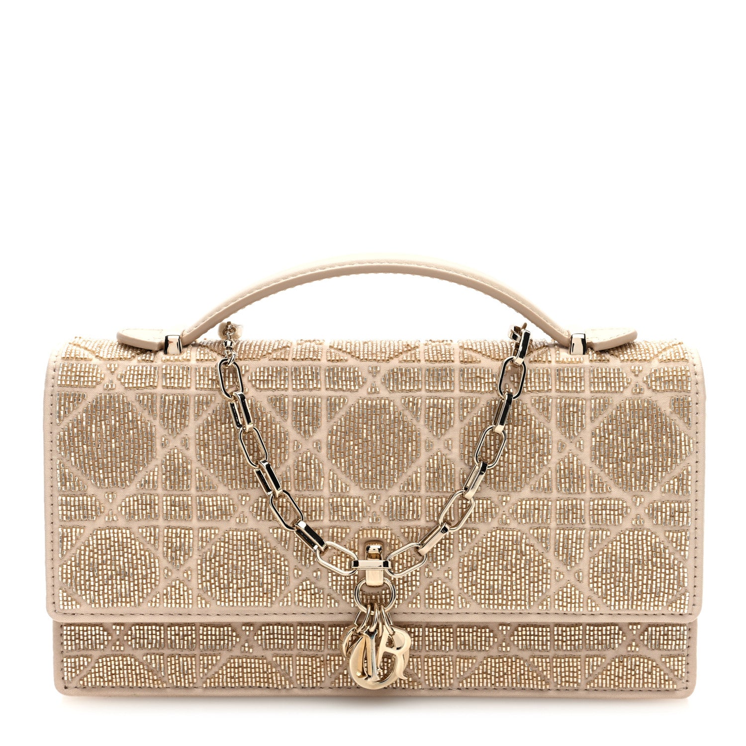 Christian Dior Calfskin Technical Fabric Beaded Embroidered Cannage Mini My Dior Top Handle Clutch Caramel Beige 1 of 9