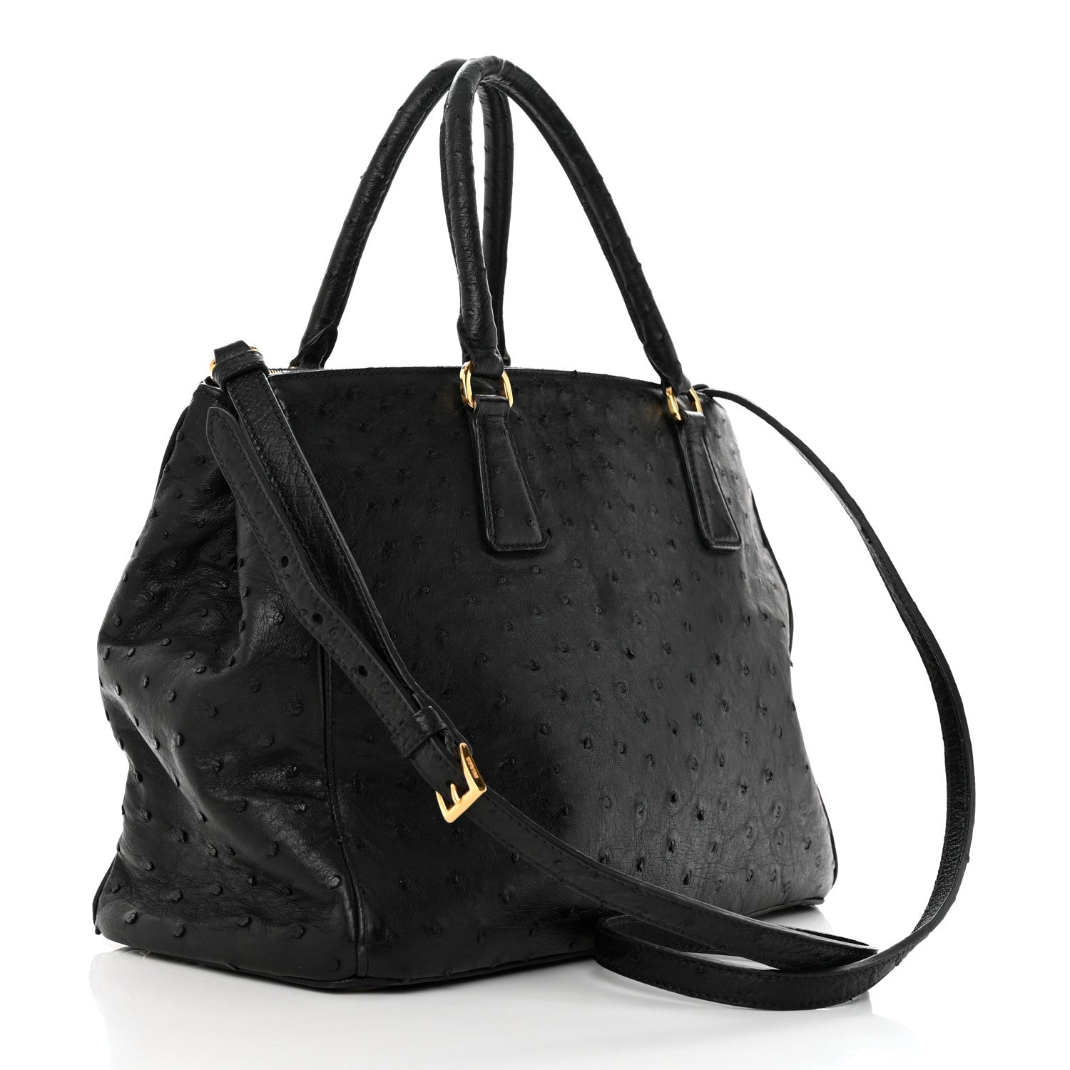Prada Ostrich Double Zip Tote Black 3 of 27
