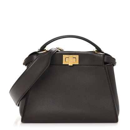 Fendi Vitello Seta Suede FF Mini Peekaboo Iconic Satchel Chocolate Sigaro Marrone 1 of 9