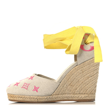Louis Vuitton Canvas Monogram Starboard Wedge Espadrilles 41 Rose Pop 1 of 9