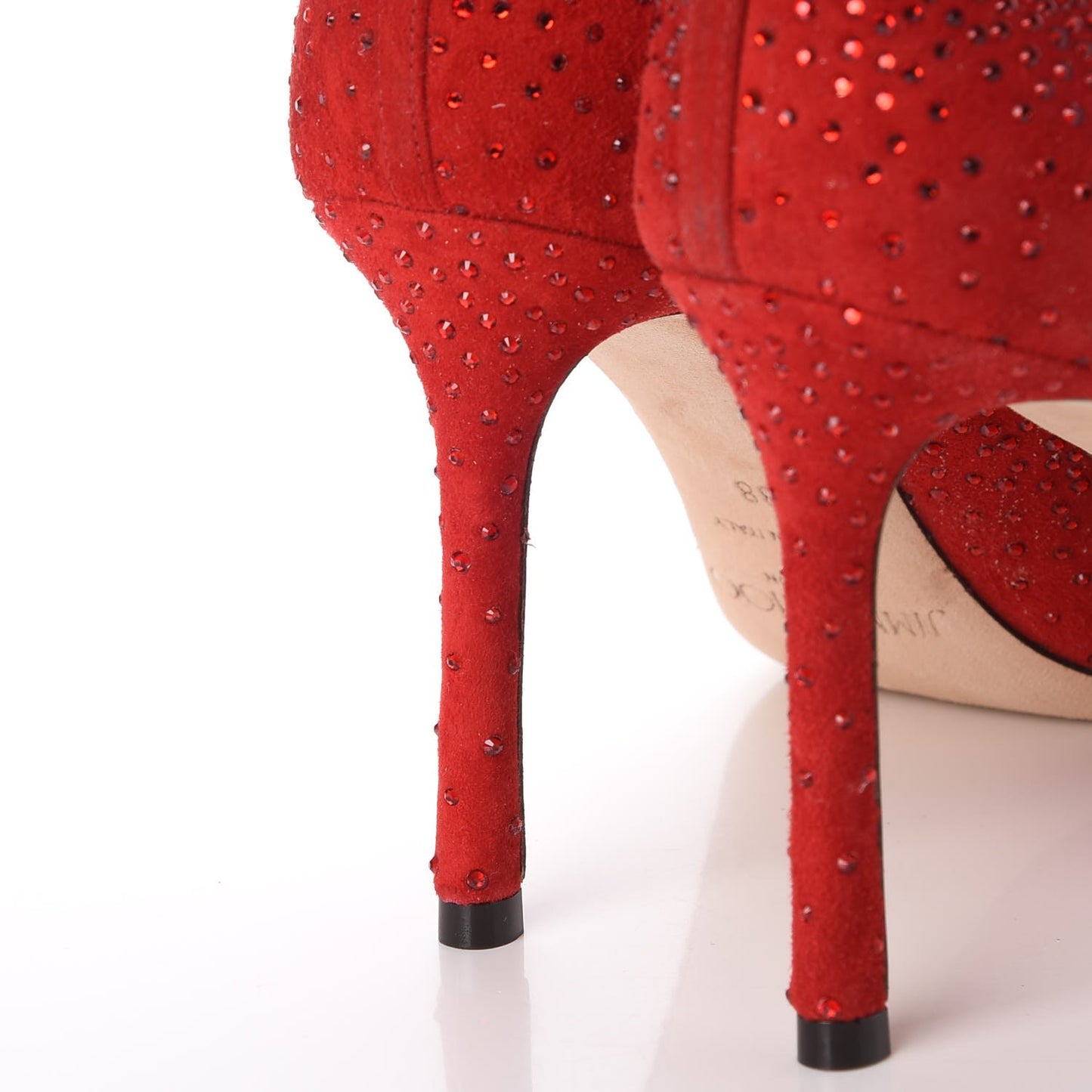 Suede Crystal Perforated Romy 100 Pumps 38 Red
