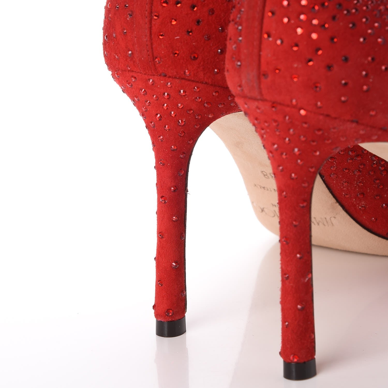 Jimmy Choo Suede Crystal Perforated Romy 100 Pumps 38 Red 12 of 17
