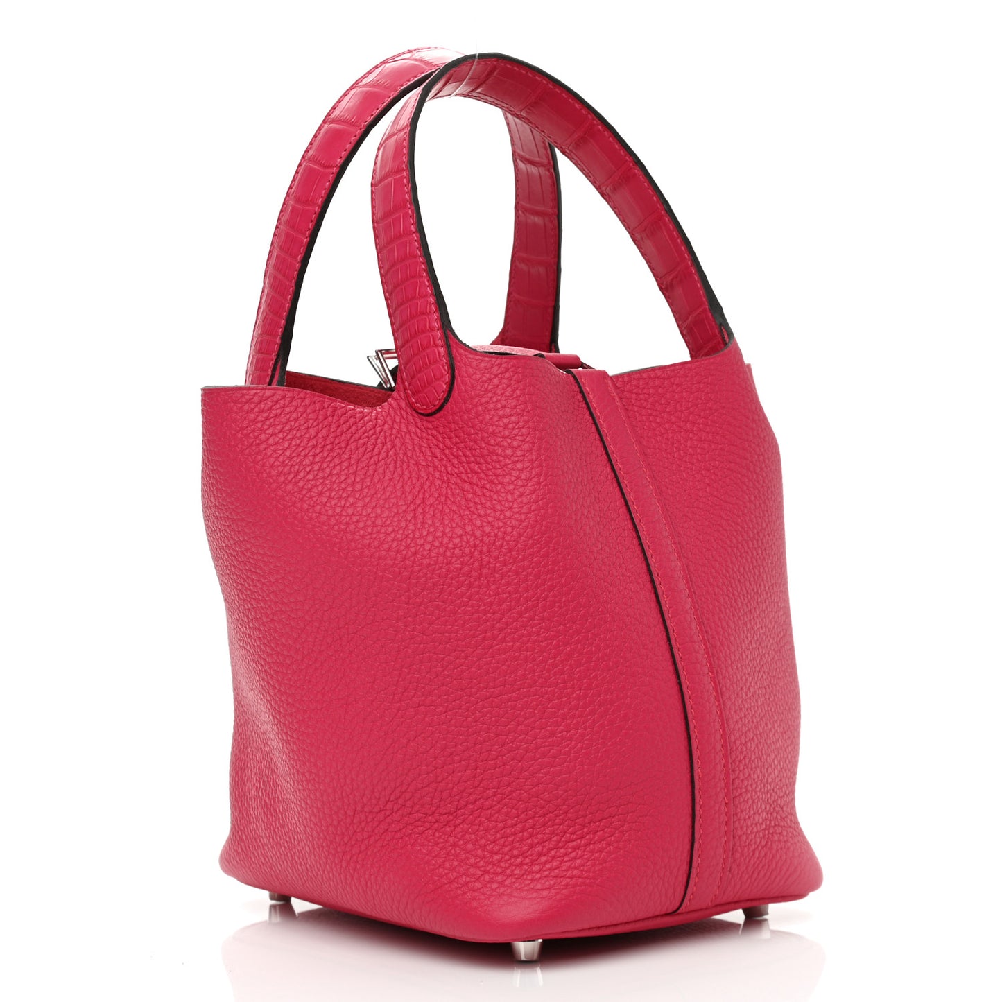 Taurillon Clemence Matte Alligator Picotin Lock Touch 18 PM Rose Mexico