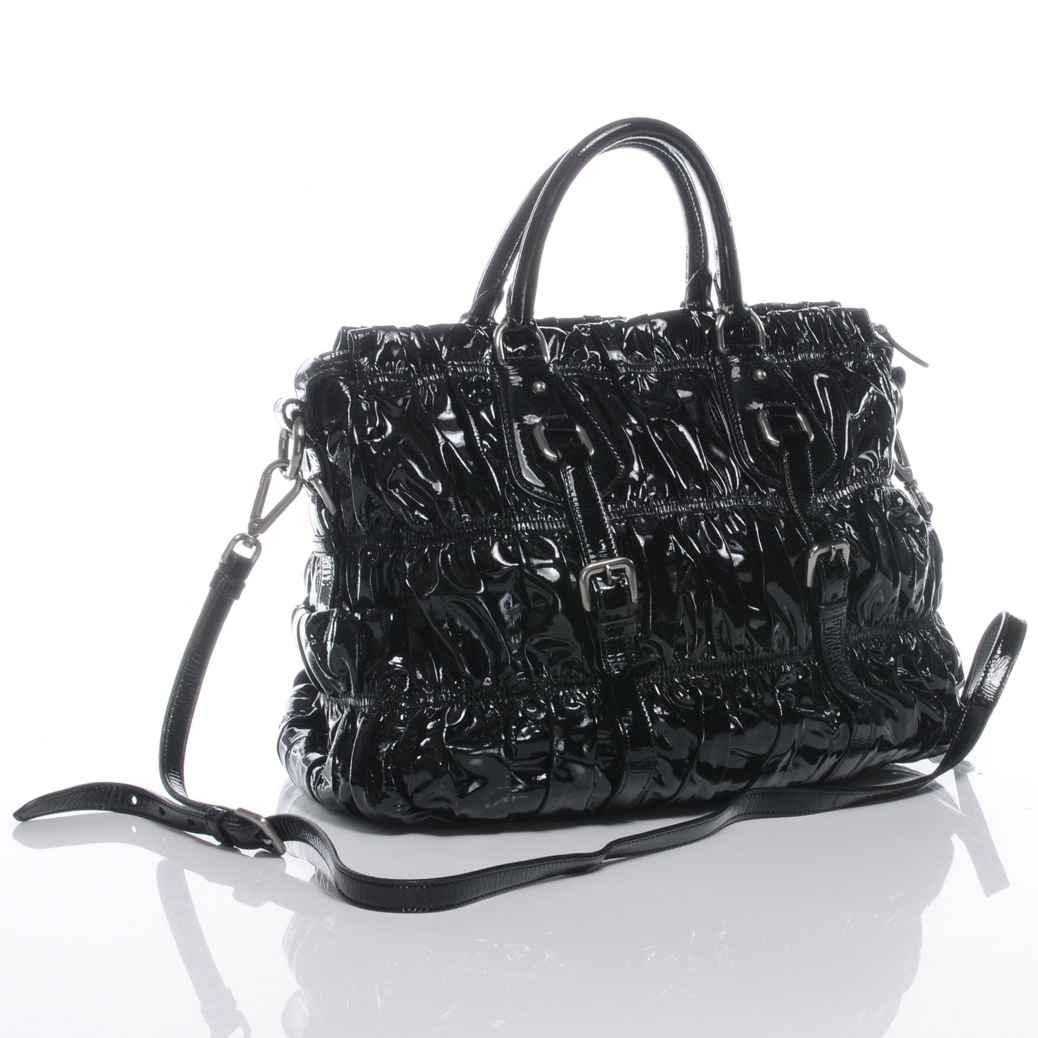 Prada Vernice Gaufre Tote Black 4 of 10