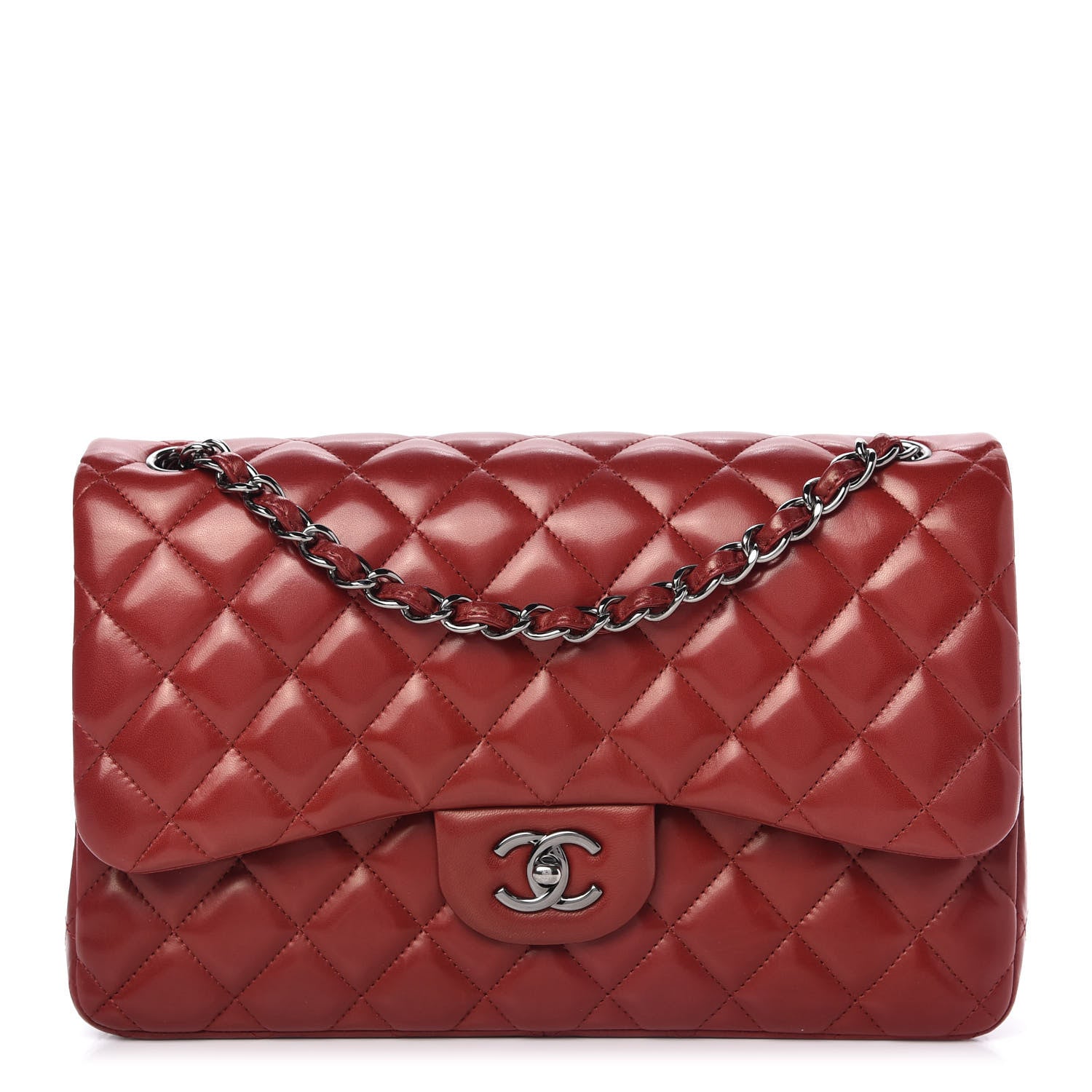 Chanel Lambskin Quilted Jumbo Double Flap Dark Red 1 of 10