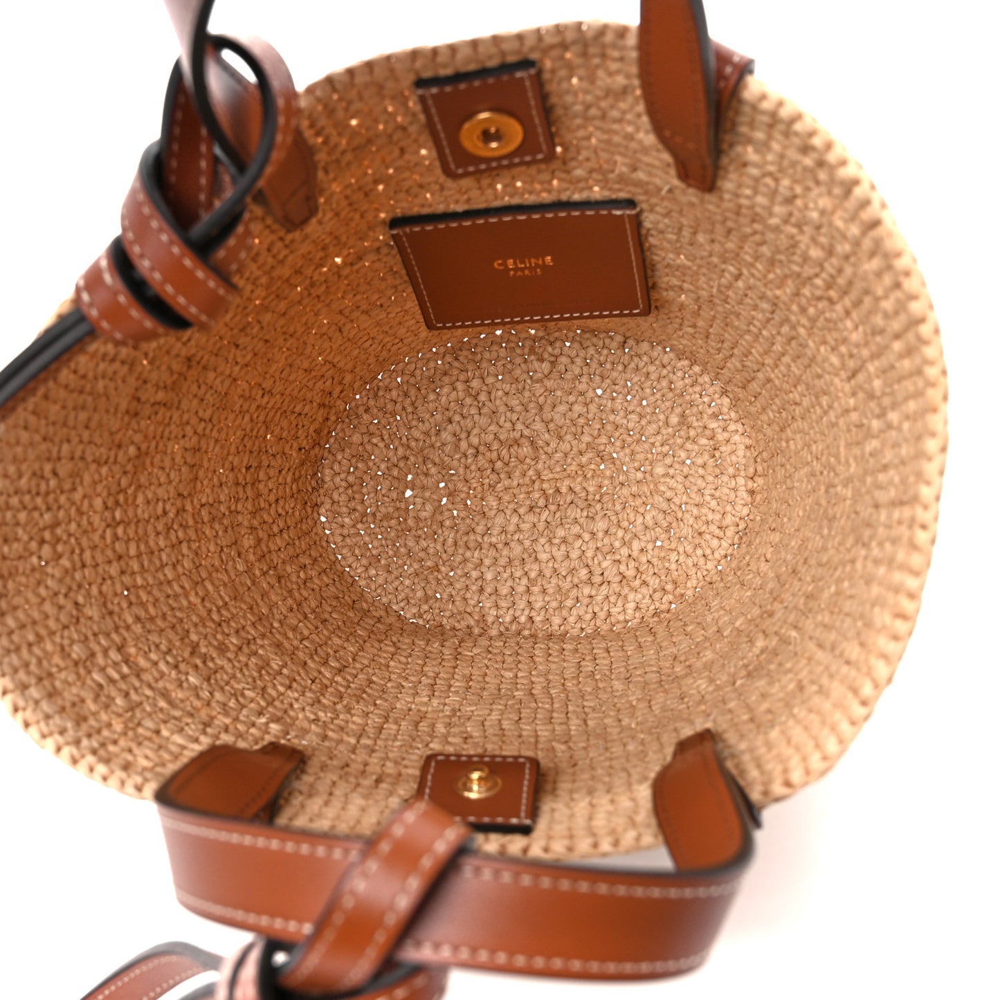 Raffia Calfskin Triomphe Nano Panier Tan