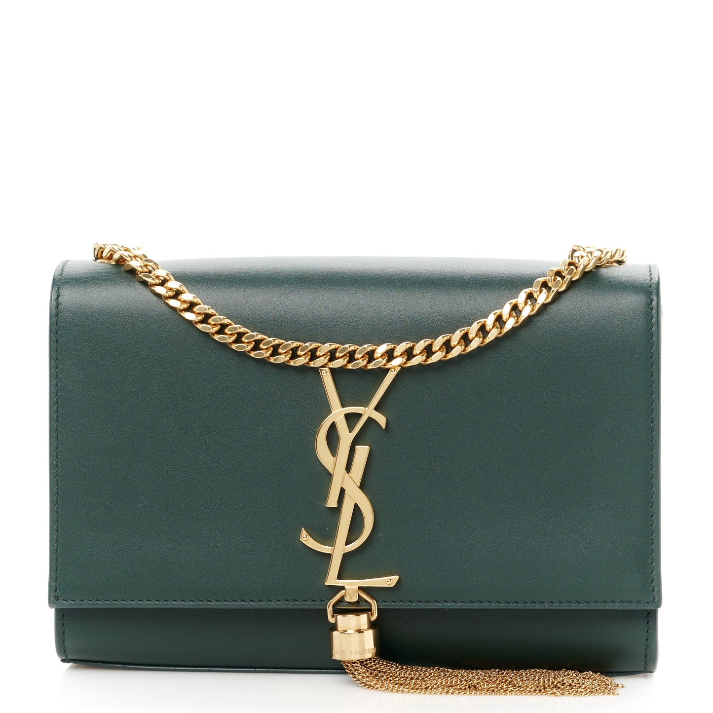 Smooth Calfskin Small Classic Monogram Kate Tassel Satchel Dark Leaf