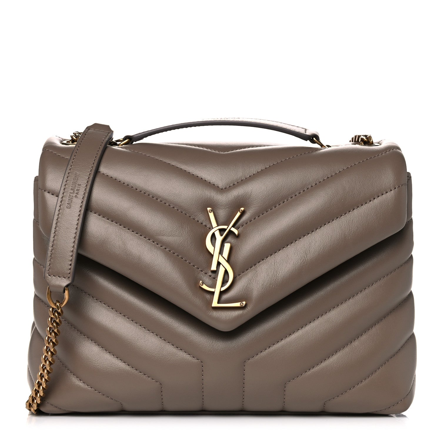 Saint Laurent Calfskin Y Quilted Monogram Small Loulou Chain Satchel Taupe 1 of 9