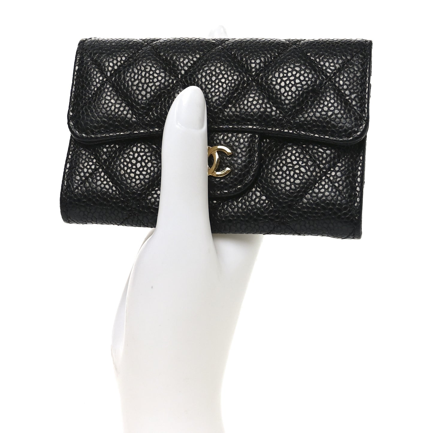 Caviar Quilted Flap Card Holder Wallet Black