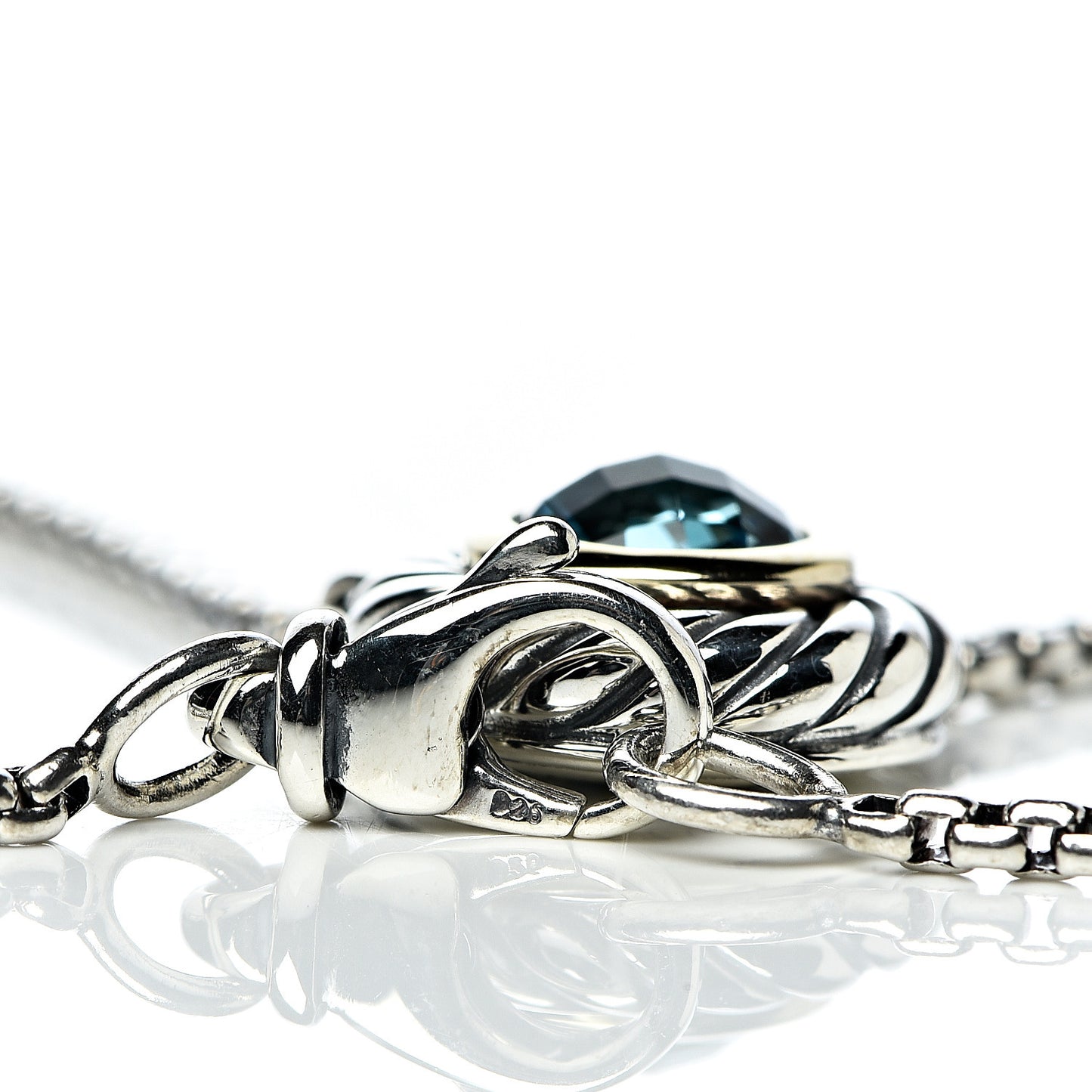 Sterling Silver 18K Yellow Gold Blue Topaz 12mm Cookie Pendant Necklace
