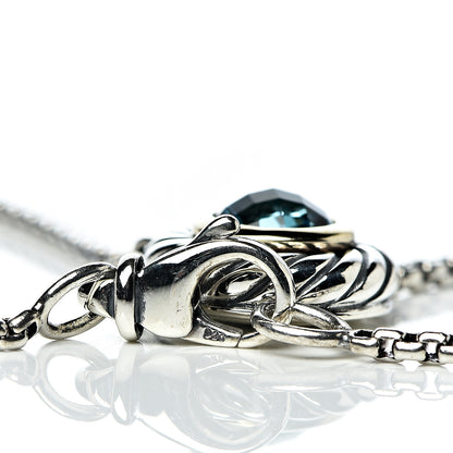 David Yurman Sterling Silver 18K Yellow Gold Blue Topaz 12mm Cookie Pendant Necklace 5 of 5