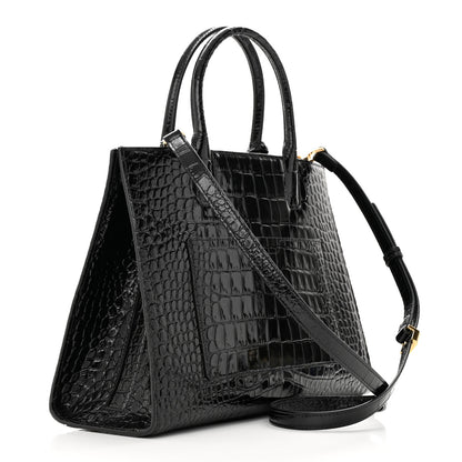 Burberry Crocodile Embossed Calfskin Small Frances Tote Black 3 of 12