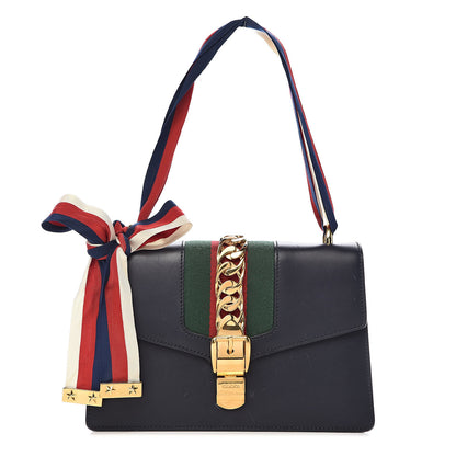 Gucci Vitello Fontanella Web Small Sylvie Shoulder Bag Blue Agata 1 of 20