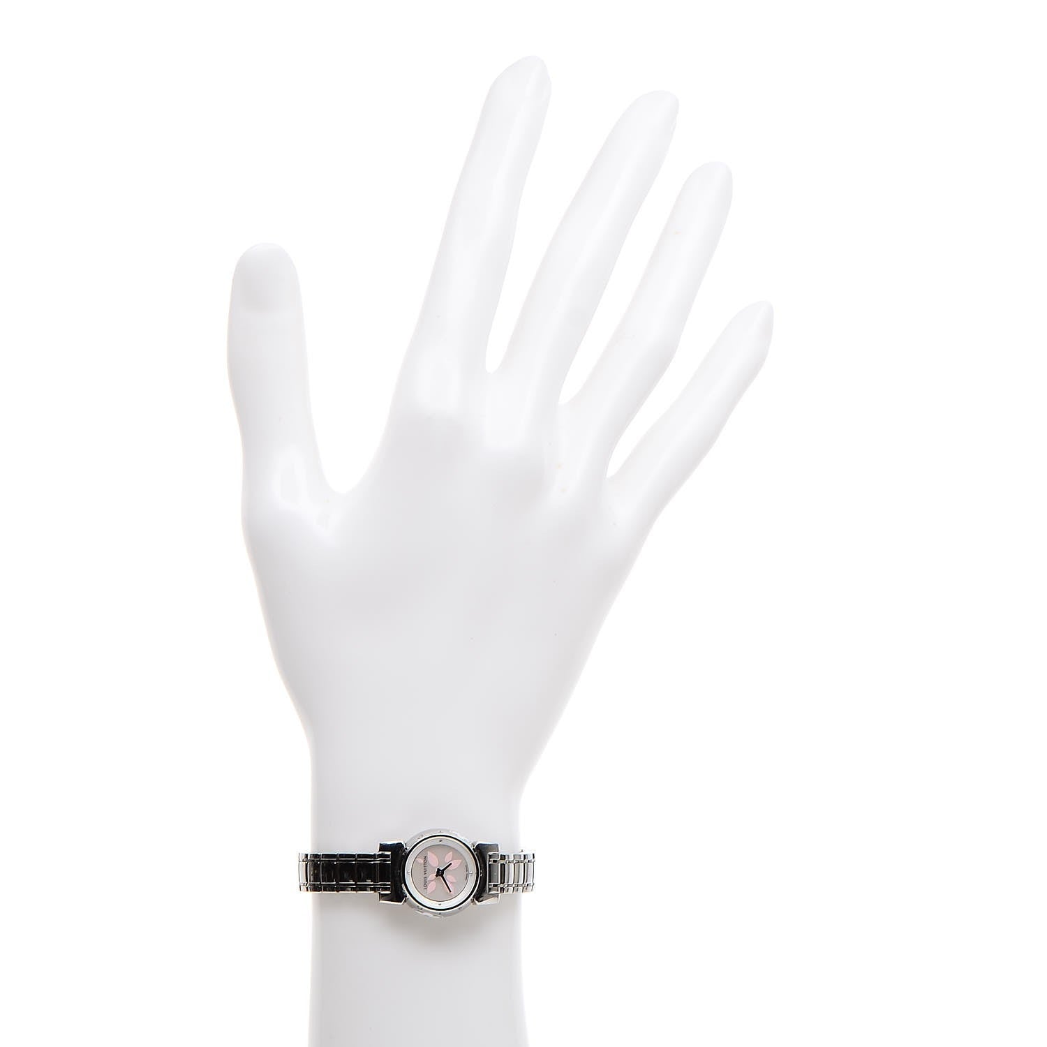 Louis Vuitton Stainless Steel Mother of Pearl 18mm Tambour Bijou Quartz Watch 2 of 7