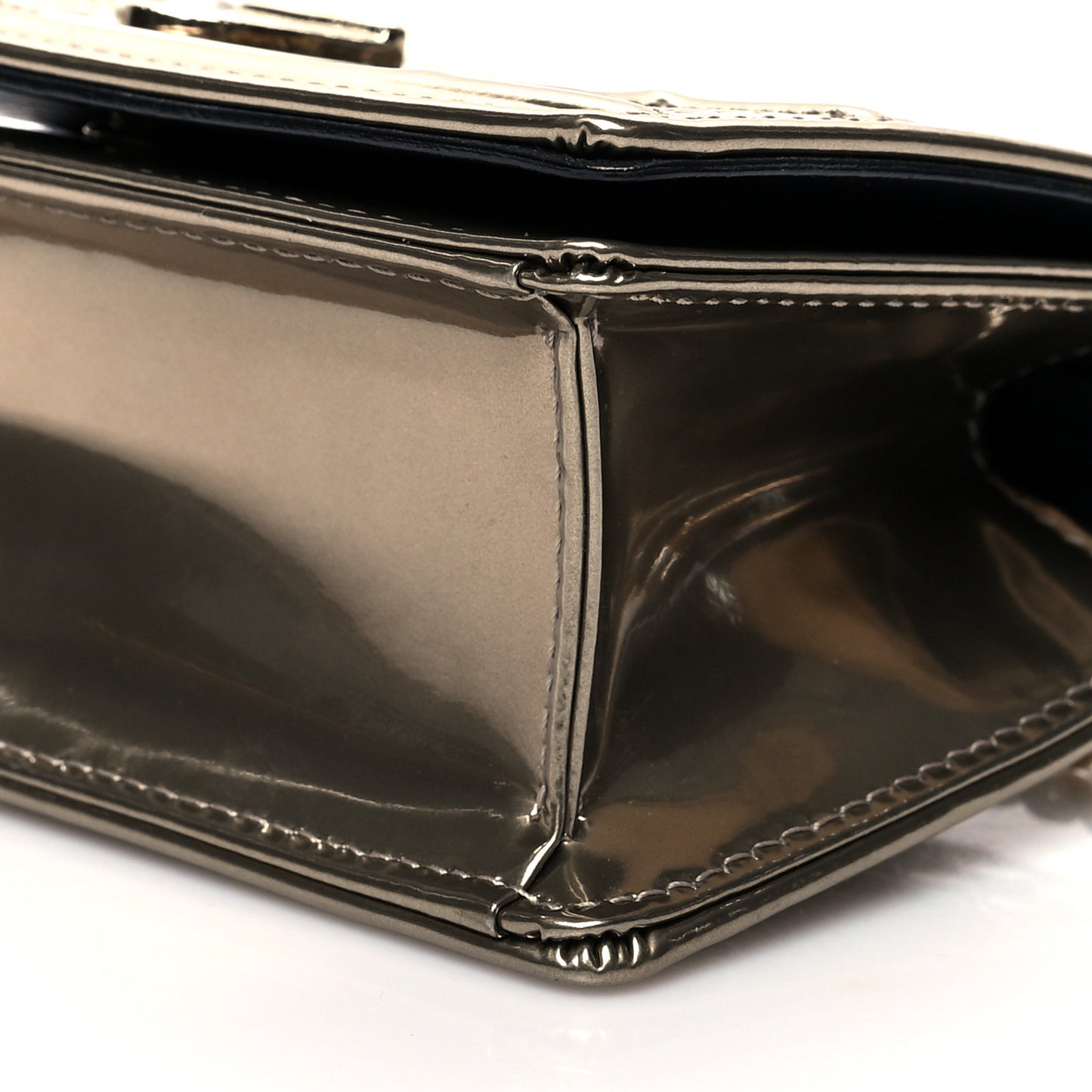 Metallic Patent Micro-Cannage Baby Diorama Flap Bag Gold