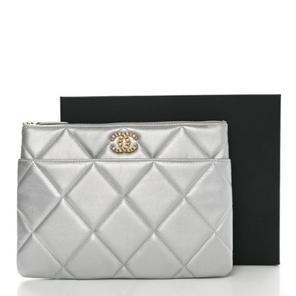 Chanel Metallic Lambskin Quilted Chanel 19 Pouch Silver 8 of 8