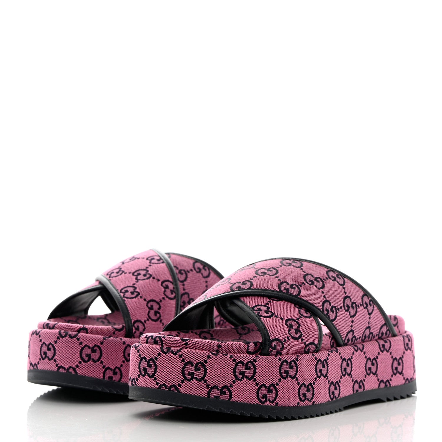Gucci Monogram Multicolor Criss Cross Platform Slide Sandals 39 Pink Blue 3 of 9