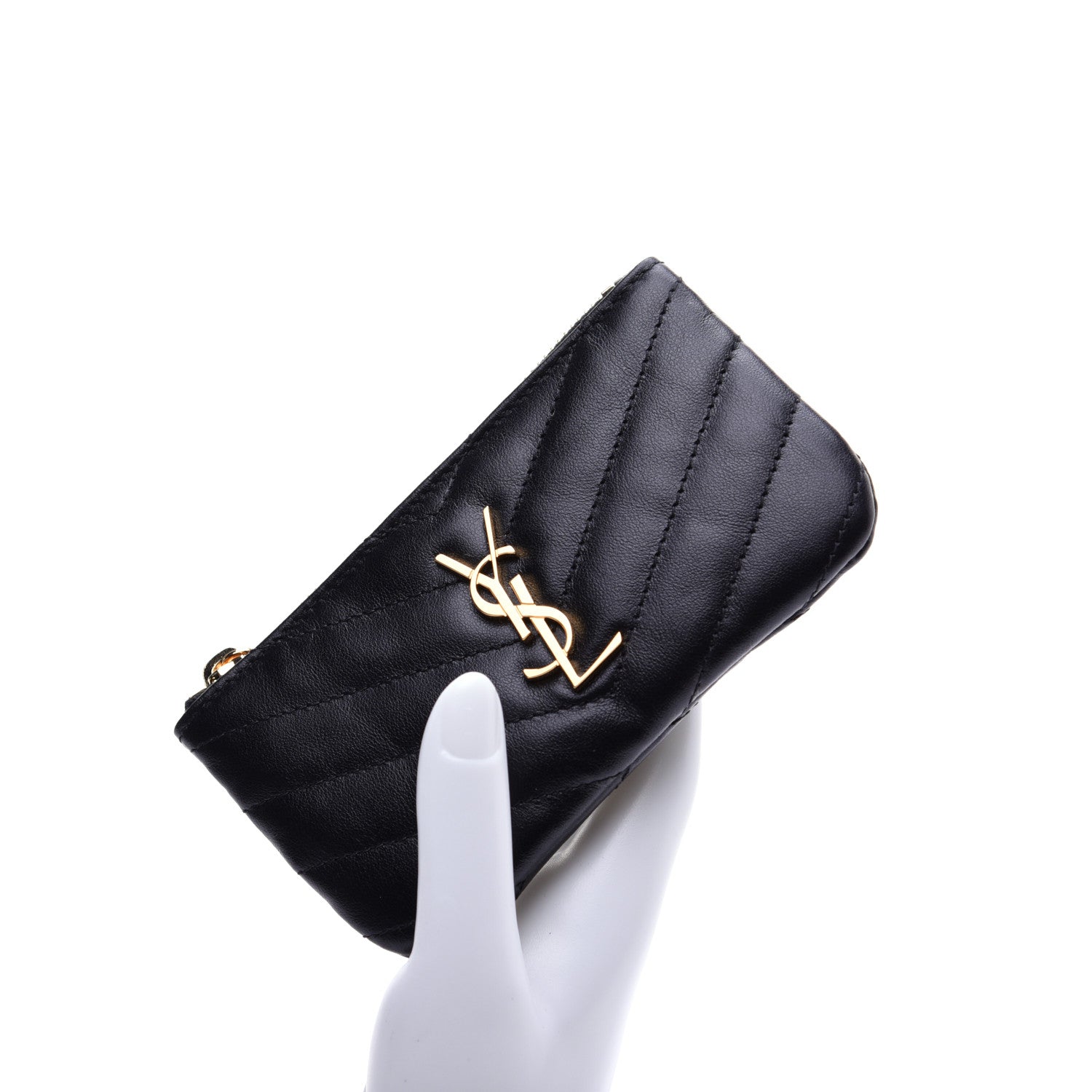 Saint Laurent Calfskin Matelasse Monogram Key Pouch Black 2 of 12
