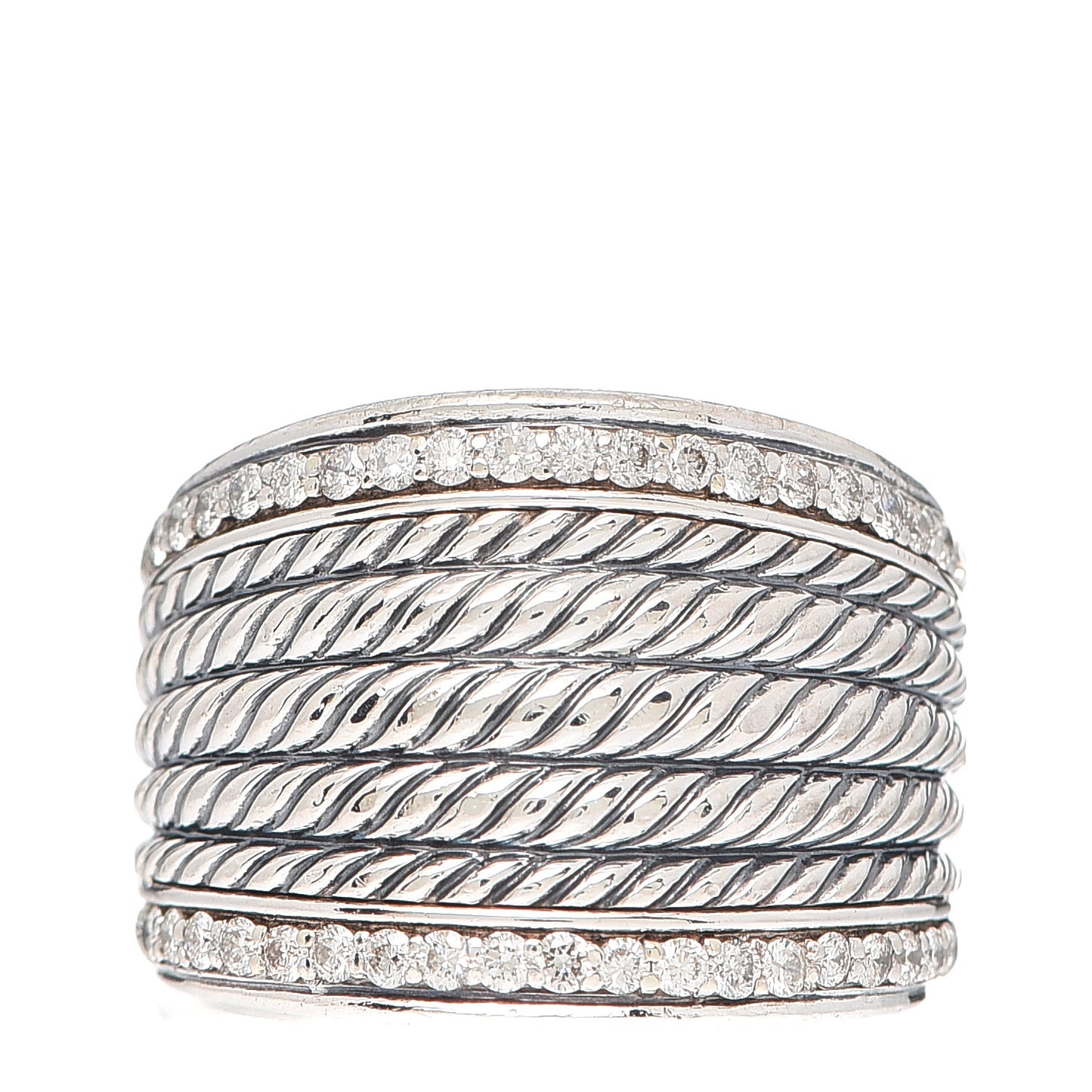 Sterling Silver Diamond 17mm Cable Cigar Band Ring 51 5.75