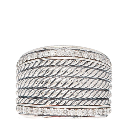 David Yurman Sterling Silver Diamond 17mm Cable Cigar Band Ring 51 5.75 1 of 4