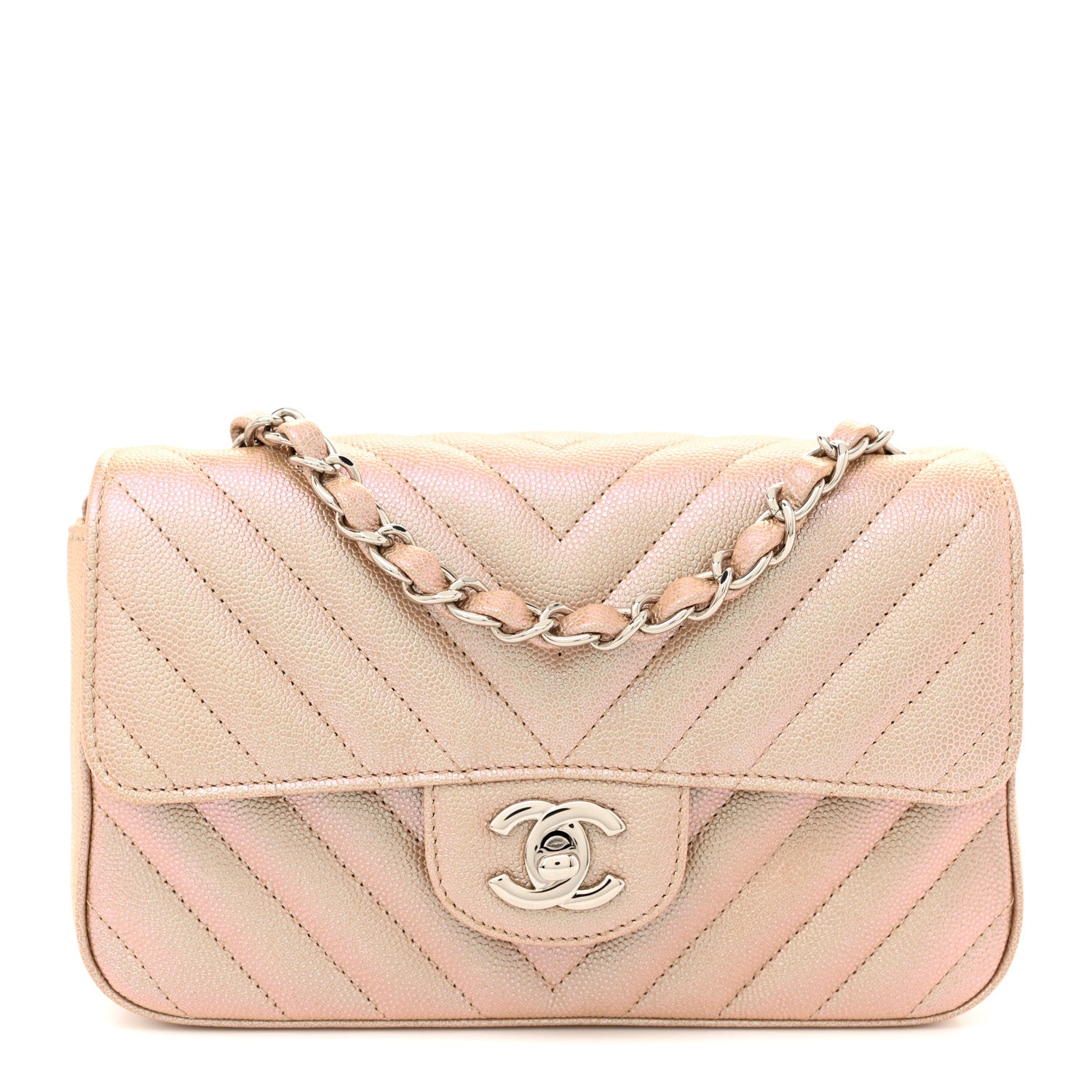 Chanel Iridescent Caviar Chevron Quilted Mini Rectangular Flap Light Gold 1 of 12