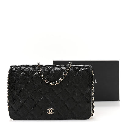Chanel Crackled Patent Calfskin Quilted Pearl Wallet On Chain WOC Black 12 of 13