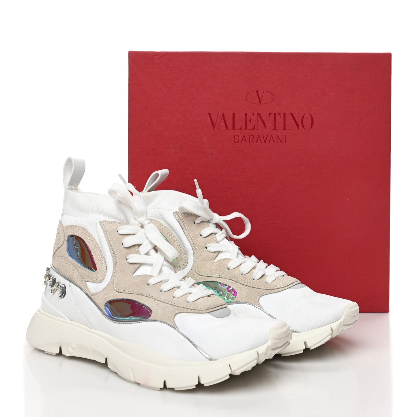 Mix Media Crystal Womens High Top Chunky Sneakers 41 White