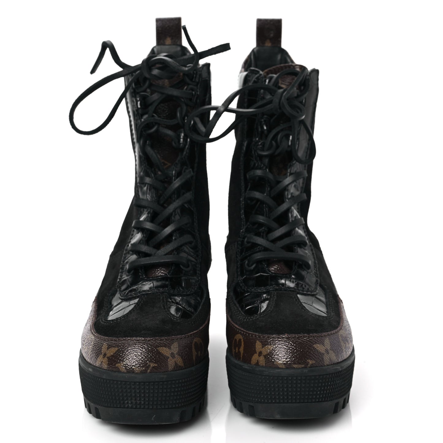 Suede Calfskin Monogram Laureate Platform Desert Boots 36 Black