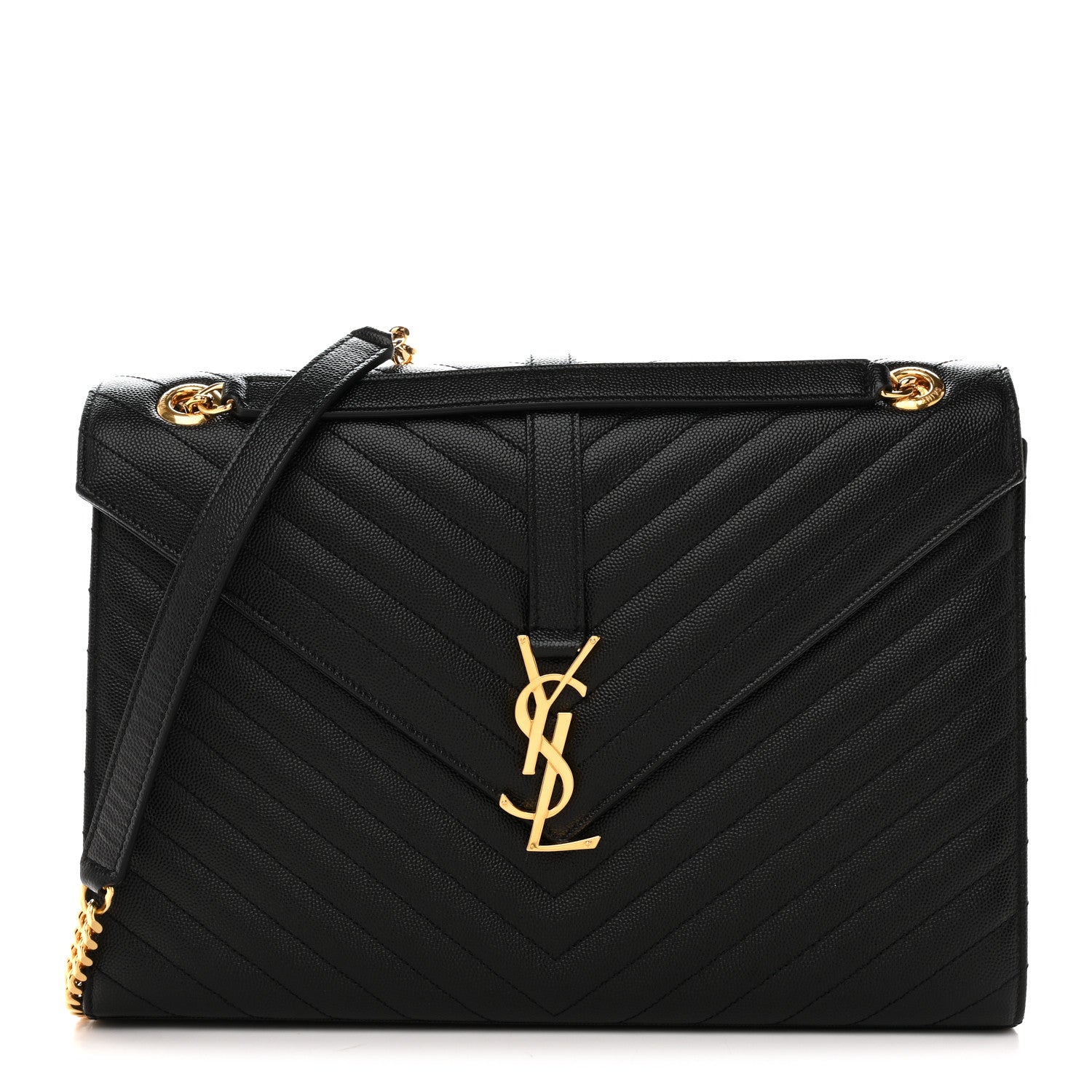 Saint Laurent Grain De Poudre Matelasse Chevron Large Monogram Satchel Black 1 of 13