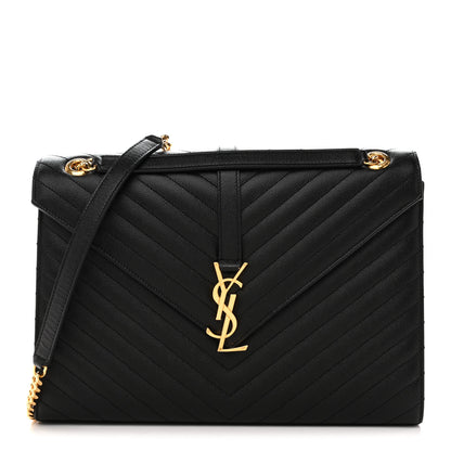 Saint Laurent Grain De Poudre Matelasse Chevron Large Monogram Satchel Black 1 of 13