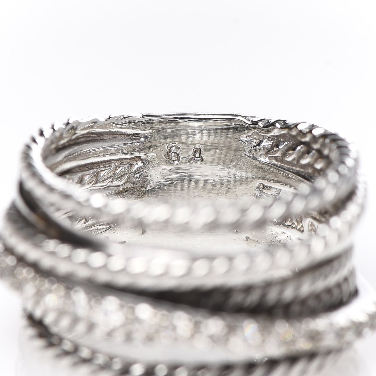 Sterling Silver 14K White Gold Diamond 11mm Wide Crossover Cable Ring 52 6