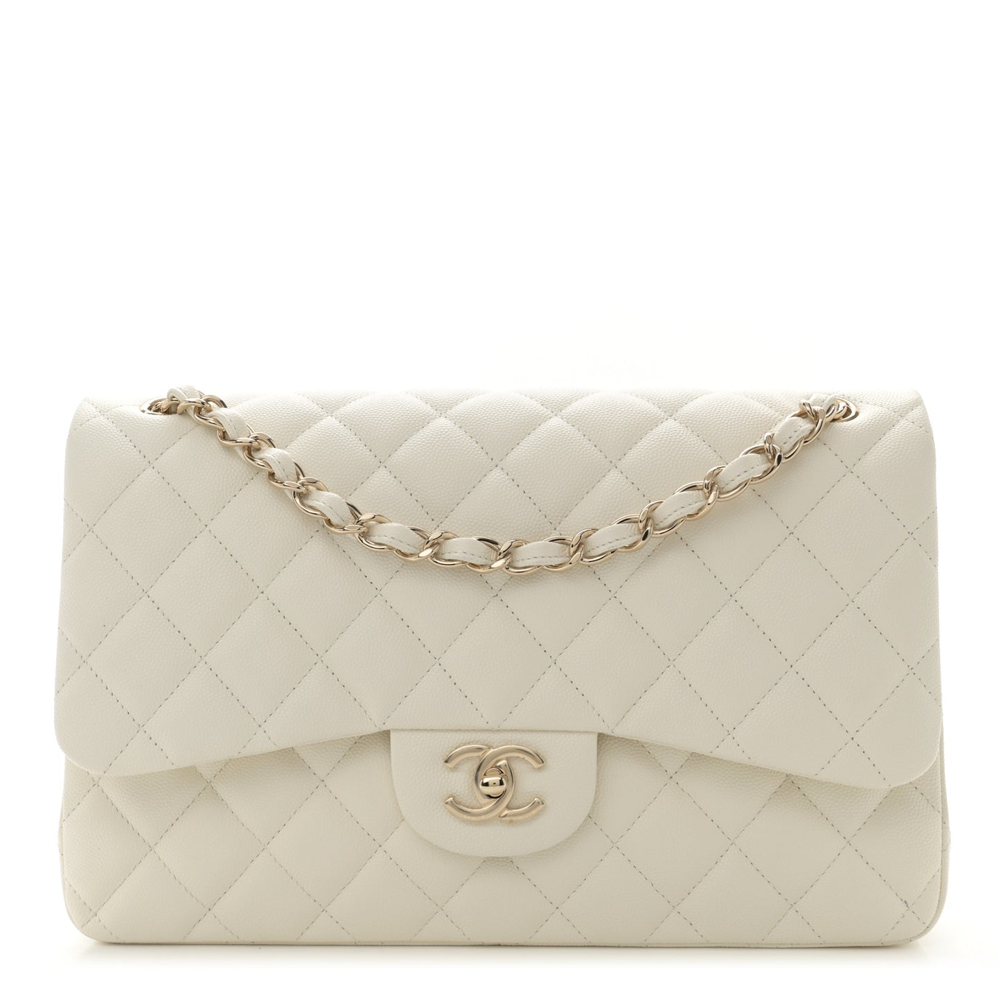 Caviar Quilted Jumbo Double Flap White