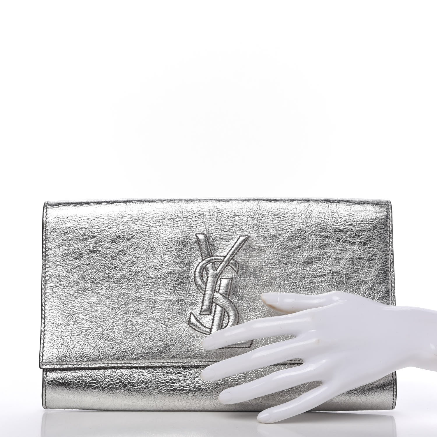 Saint Laurent Metallic Calfskin Monogram Large Belle De Jour Clutch Silver 2 of 9