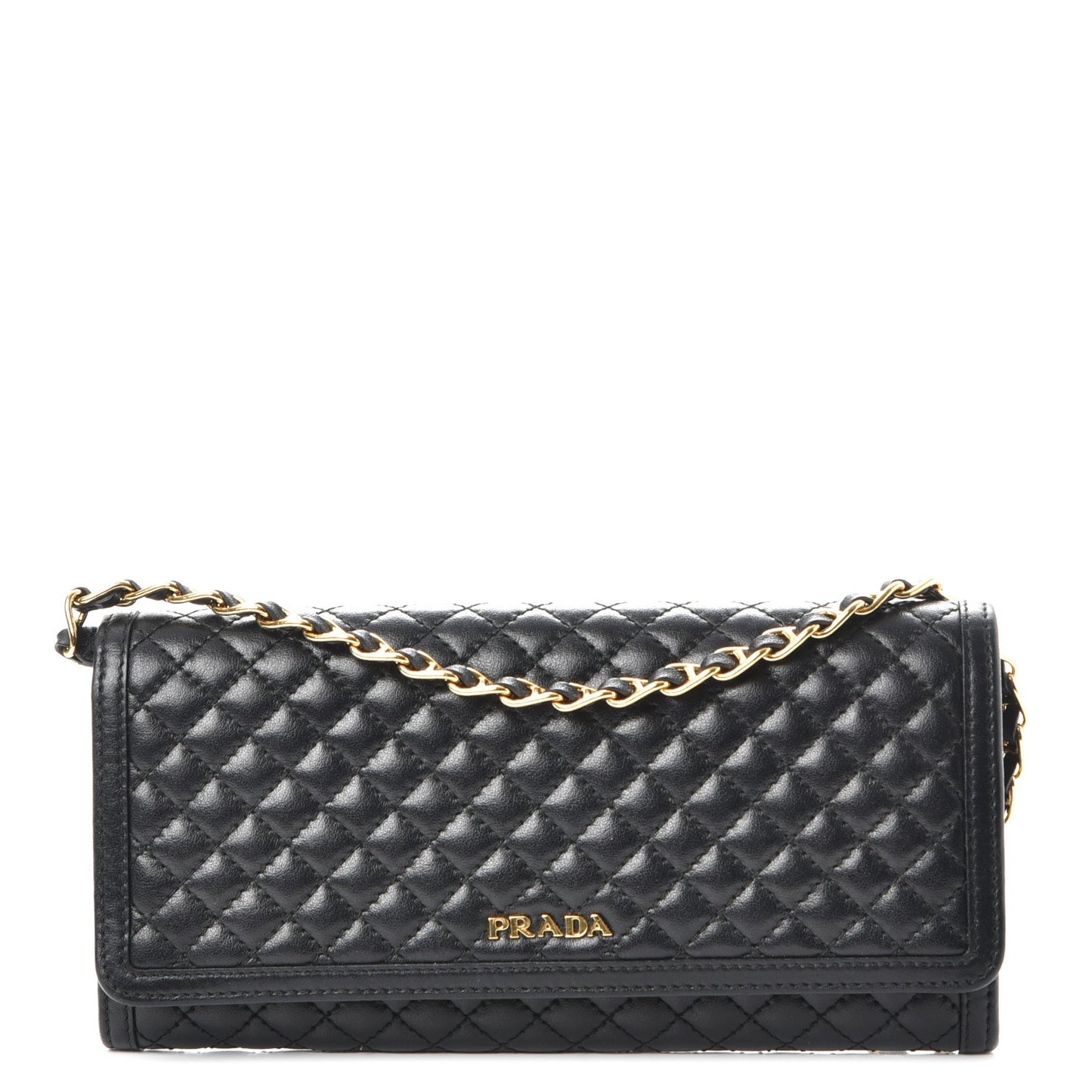 Soft Calfskin Quilted Chain Wallet Black