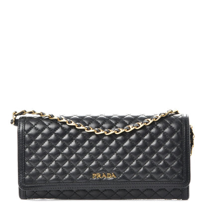 Prada Soft Calfskin Quilted Chain Wallet Black 1 of 8