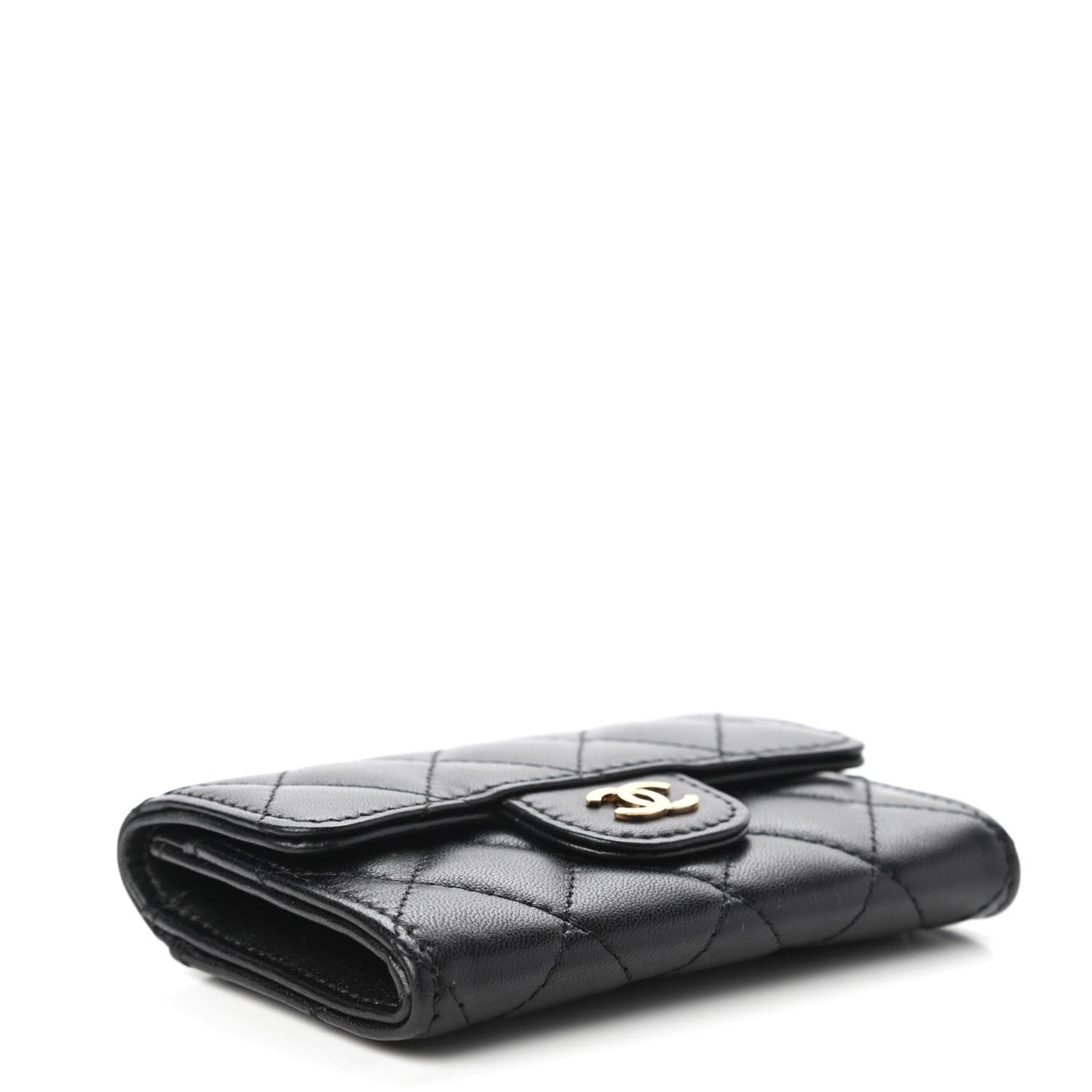Lambskin Quilted Flap Card Holder Black