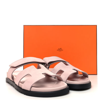 Hermes Suede Goatskin Womens Chypre Sandals 38 Rose Porcelaine 9 of 9