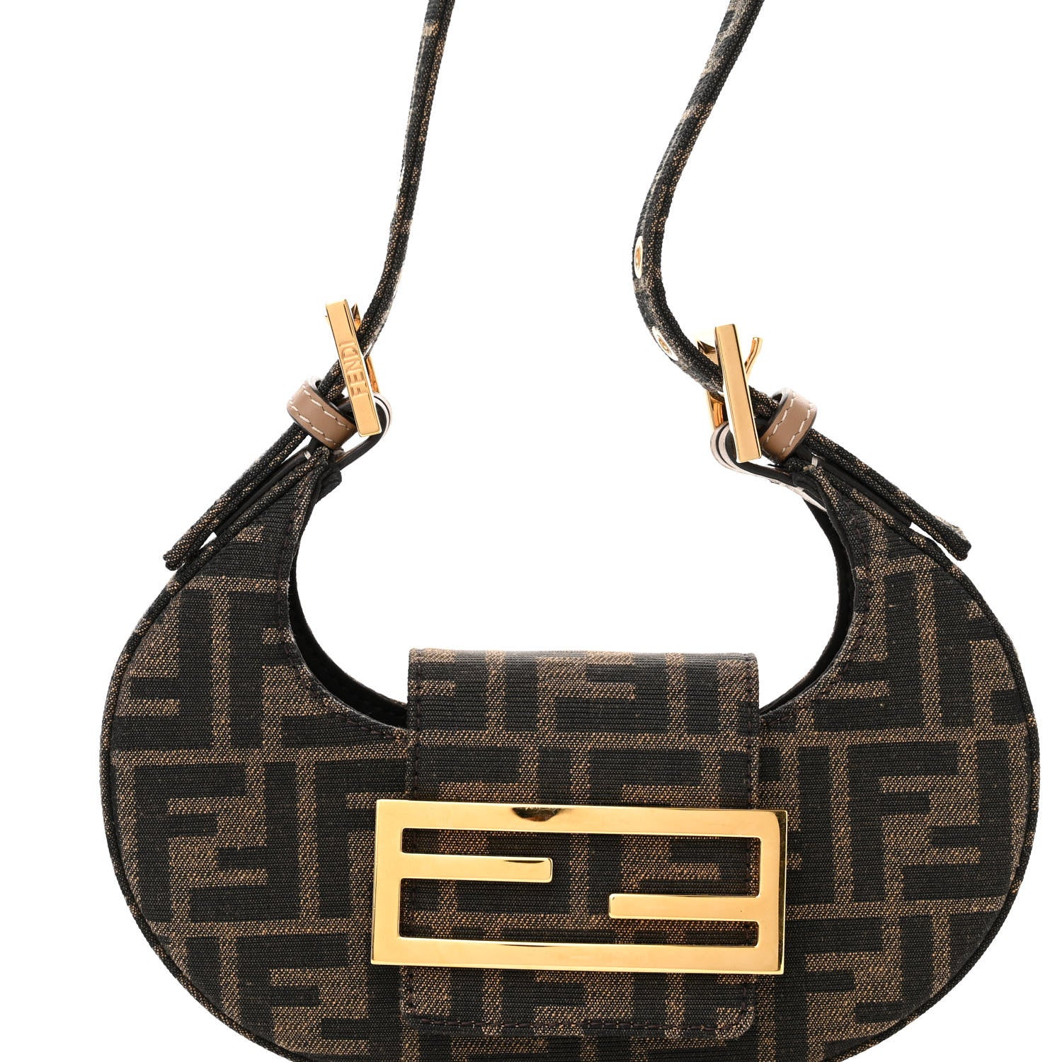 Fendi Fabric Jacquard FF 1974 Mini Cookie Hobo Bag Tobacco Moro 8 of 11