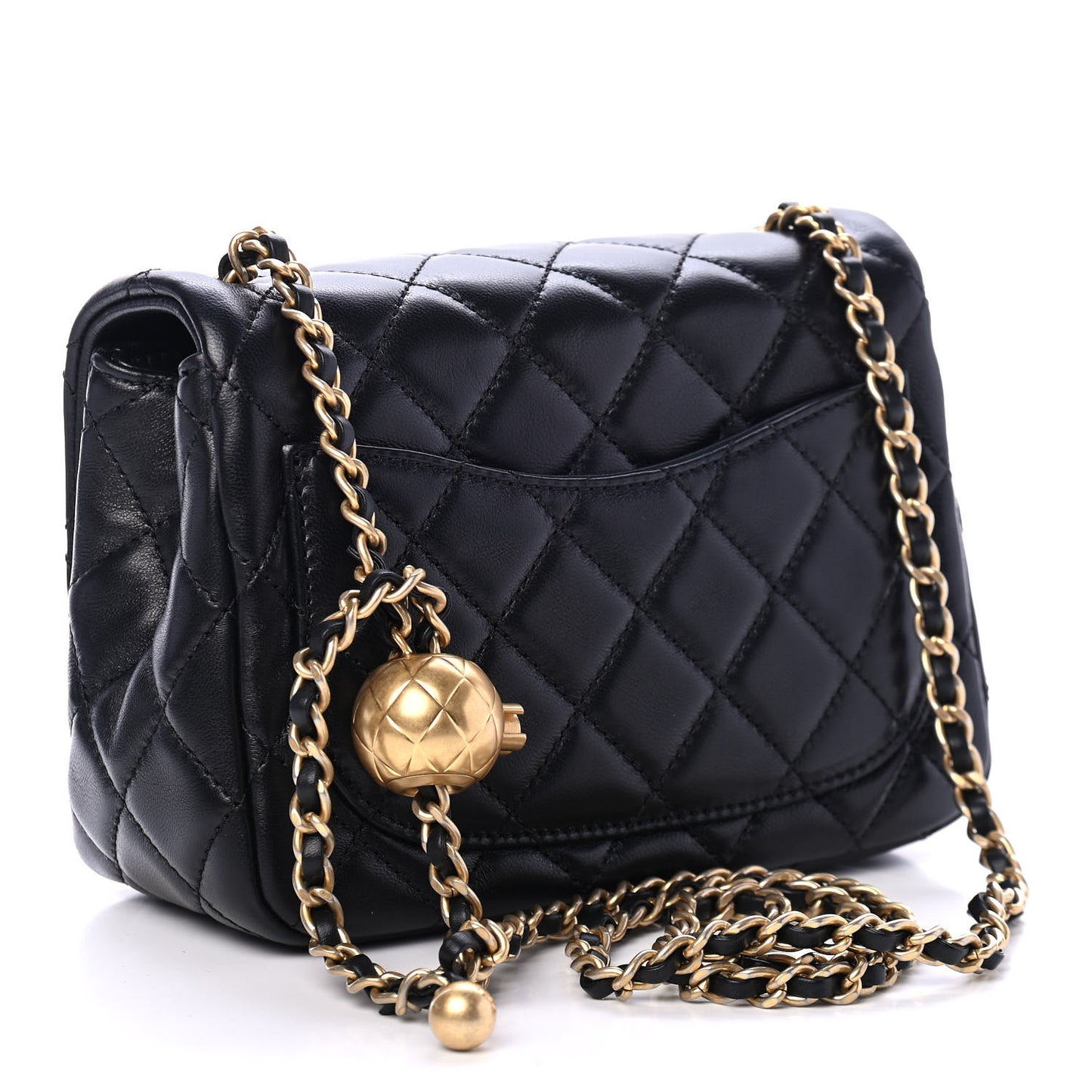 Lambskin Quilted Mini Pearl Crush Flap Black
