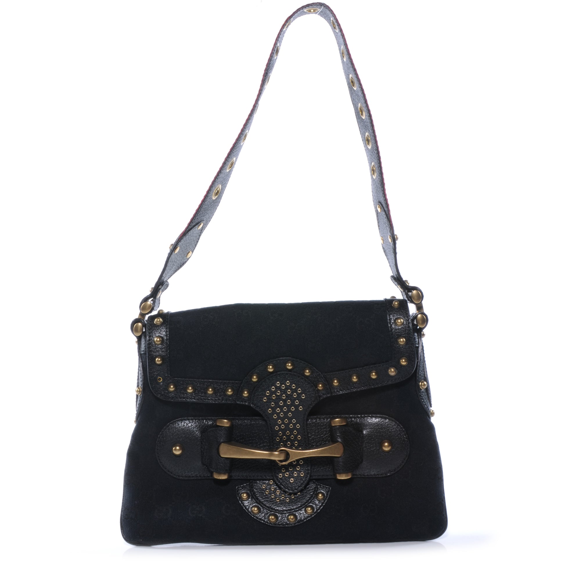 Gucci Monogram Studded Pelham Runway Flap Bag Black 1 of 7
