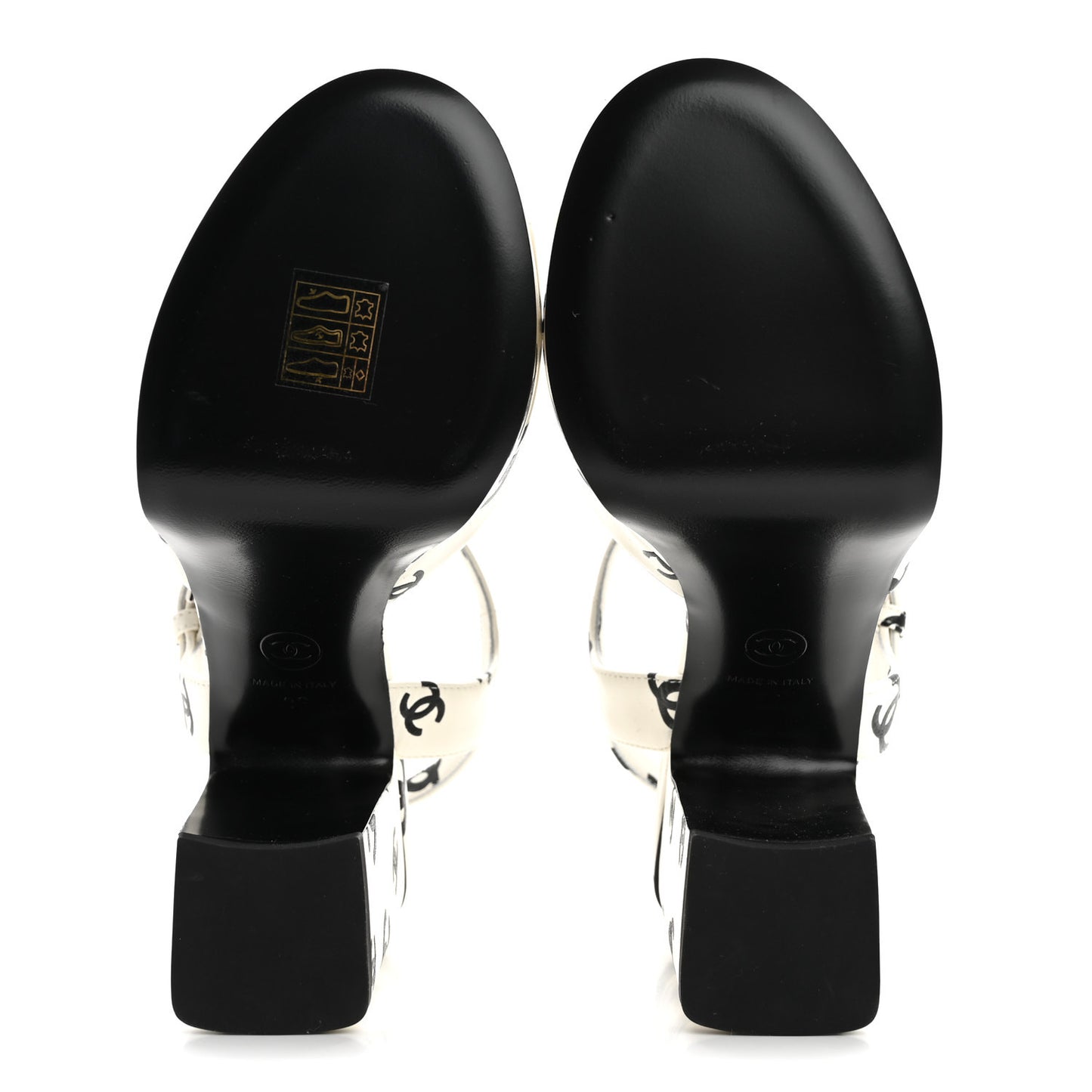 Printed Lambskin CC Platform Sandals 36 White Black