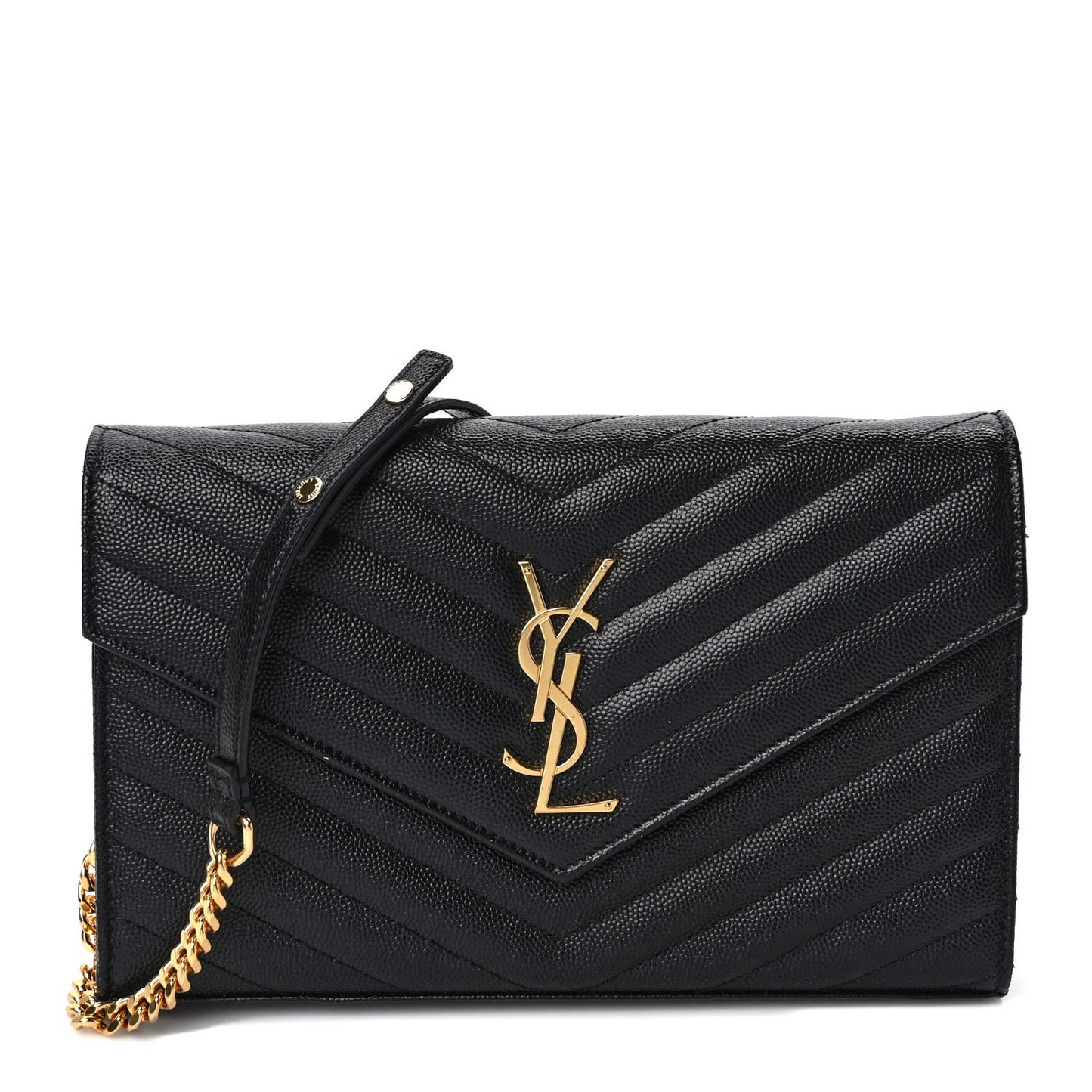 Grain De Poudre Matelasse Chevron Monogram Chain Wallet Black